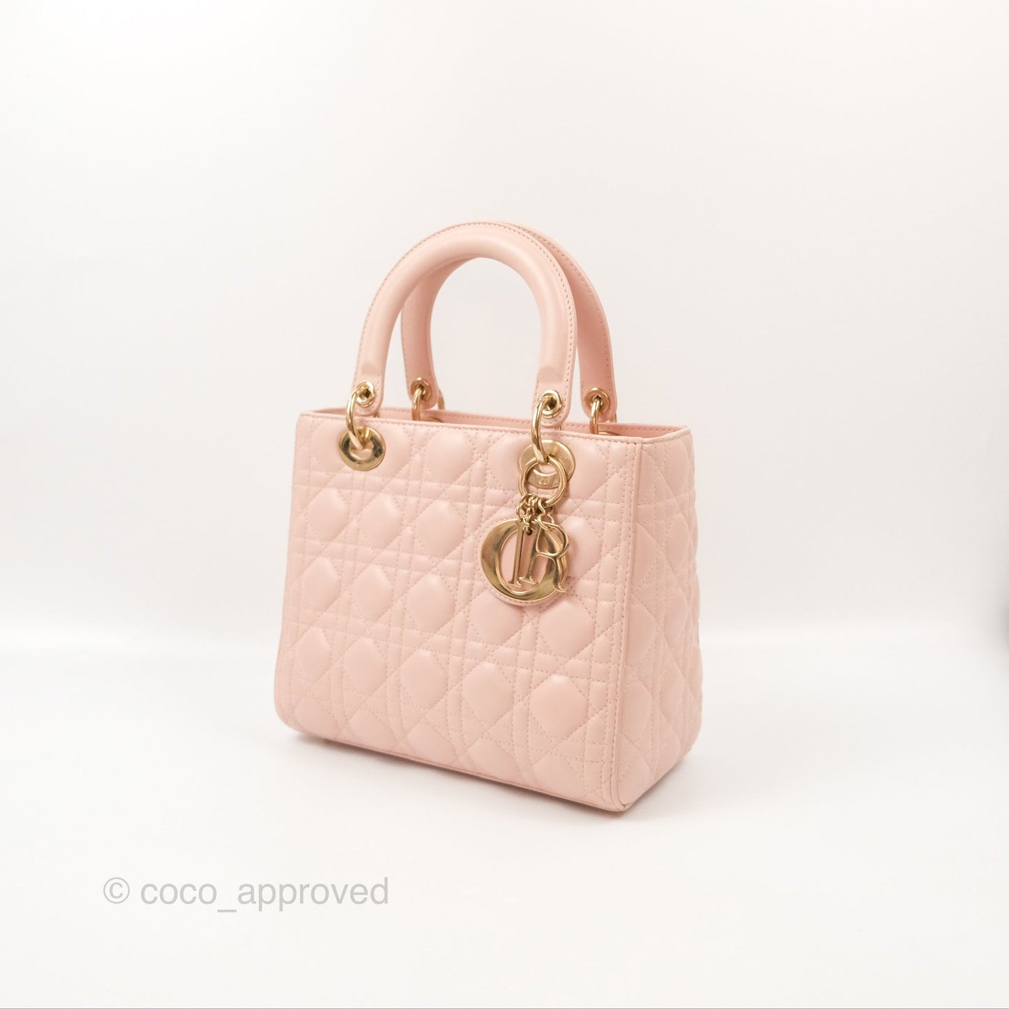 Christian Dior Medium Lady Dior Cannage Light Pink Lambskin Gold Hardware