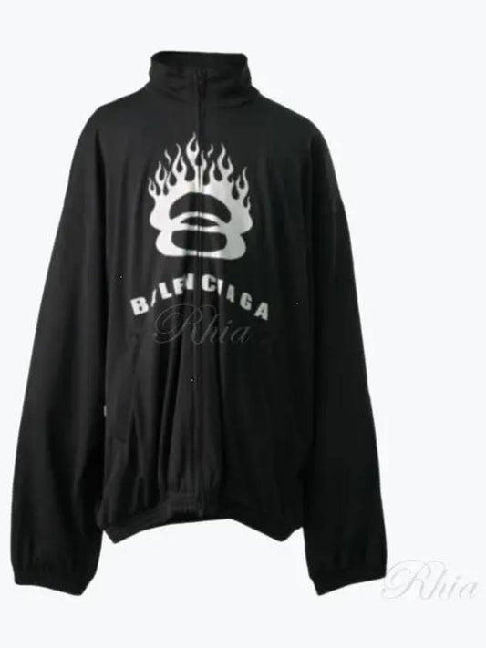 Luxury Balenciaga Flame Print Zip-Up Jacket Black
