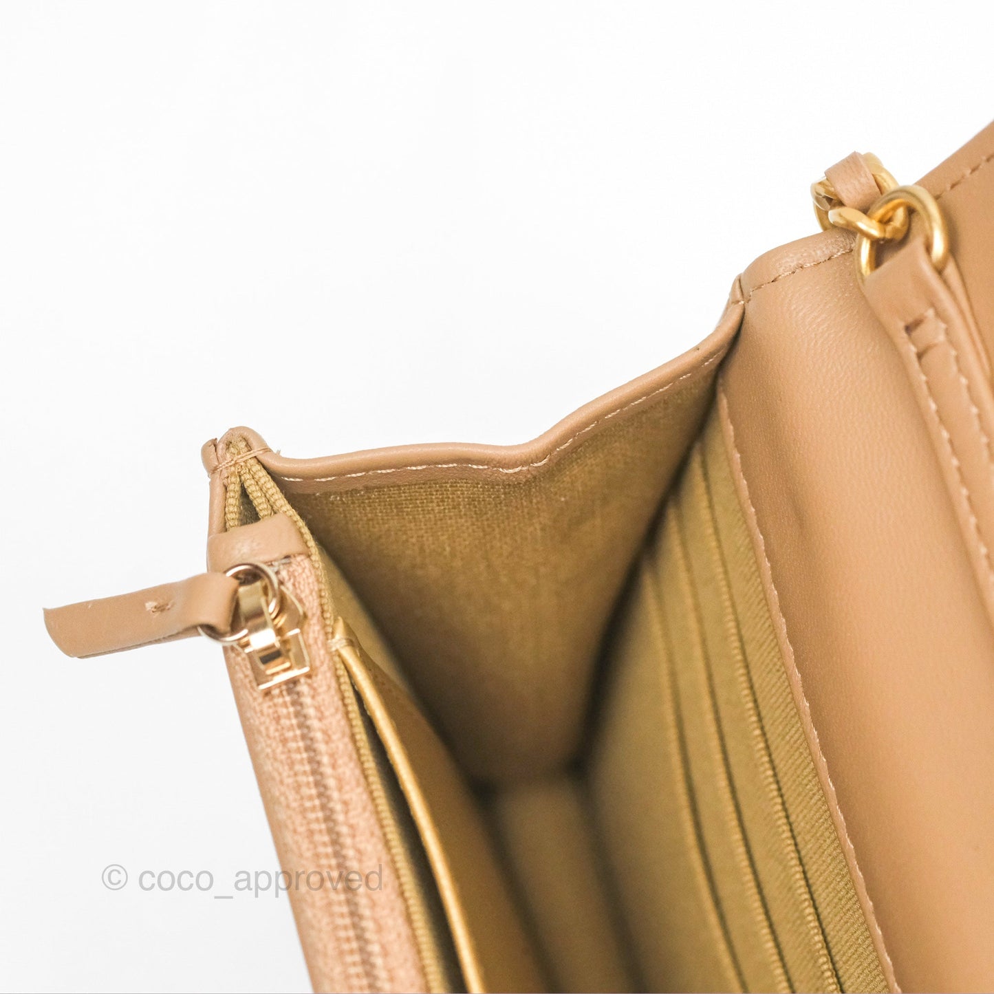 Chanel Quilted Pearl Crush Wallet on Chain WOC Beige Lambskin Aged Gold Hardware