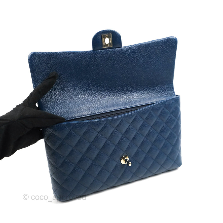 Chanel Quilted Caviar Navy Timeless Clutch Gold Hardware