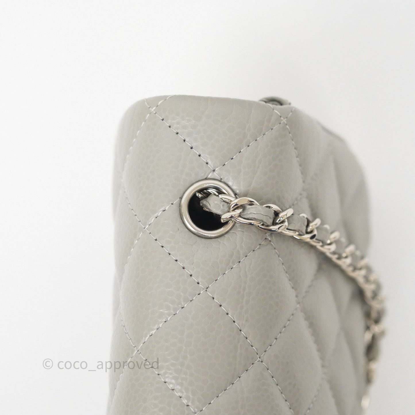 Chanel Extra Mini Rectangular Flap Quilted Light Grey Caviar Silver Hardware