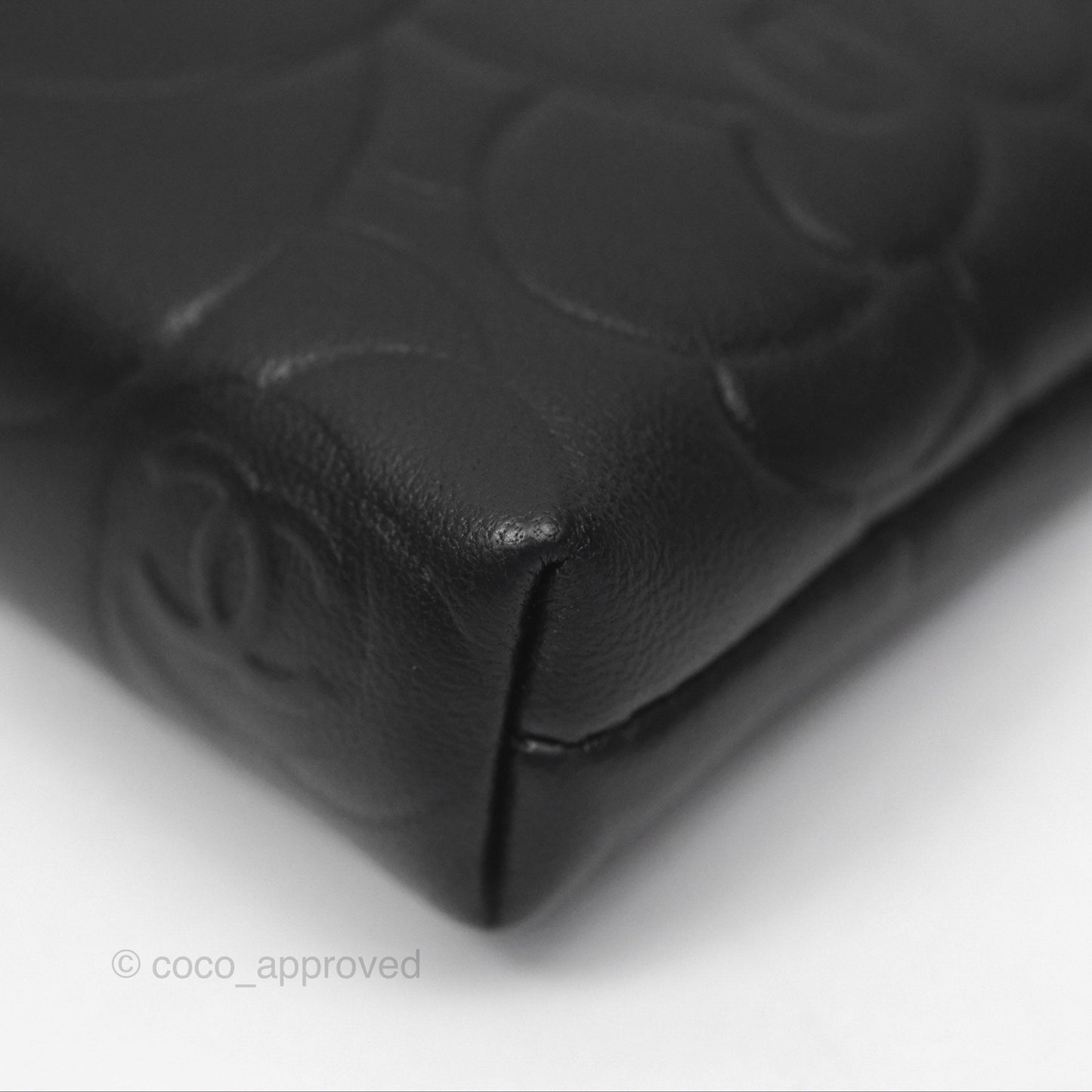 Chanel Key Holder Case Black Camellia Embossed Lambskin Silver Hardware