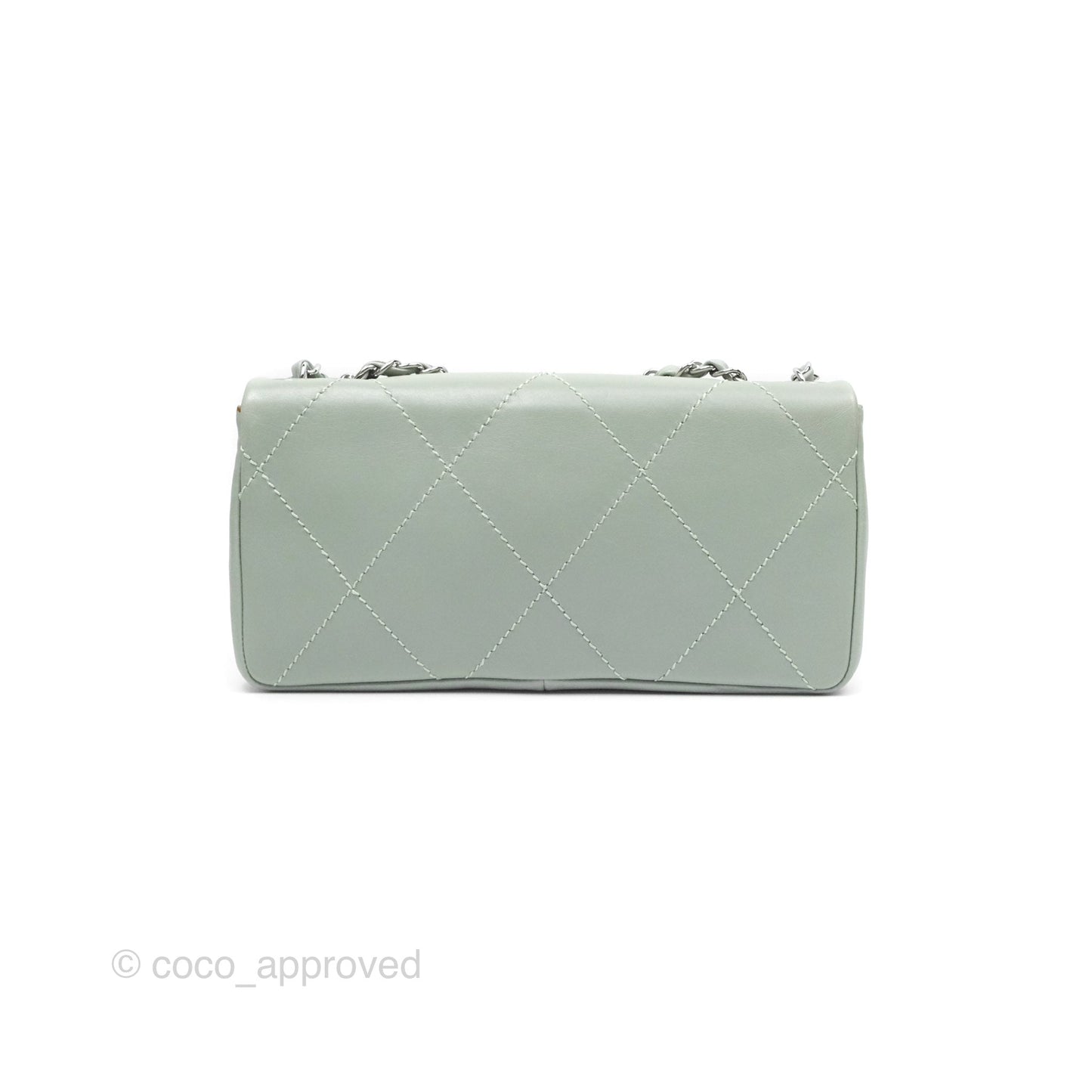 Chanel CC East West Flap Bag Lambskin Mint Green Silver Hardware