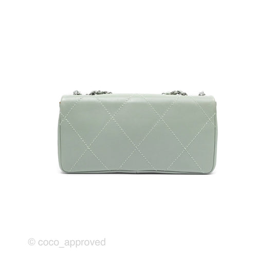 Chanel CC East West Flap Bag Lambskin Mint Green Silver Hardware