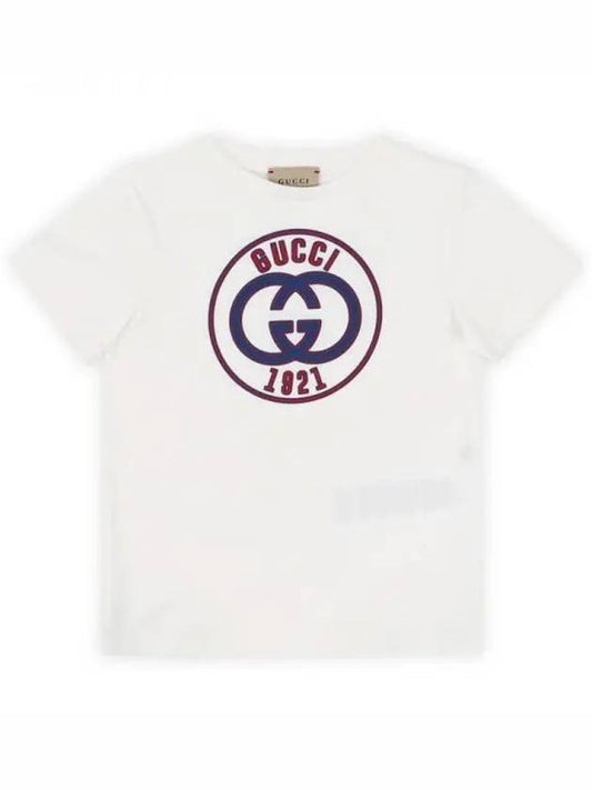 Luxury Gucci Trending 2025 Kids GG Logo 1921 Print Short Sleeve T-Shirt White