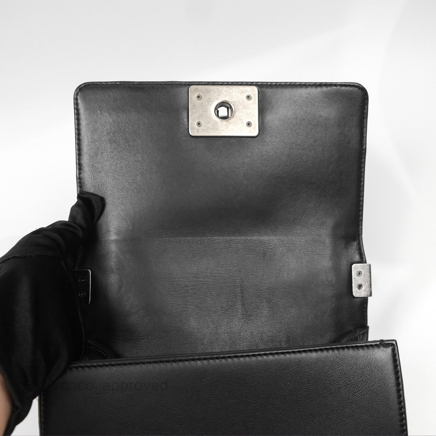 Chanel Small Boy Black Calfskin Ruthenium Hardware