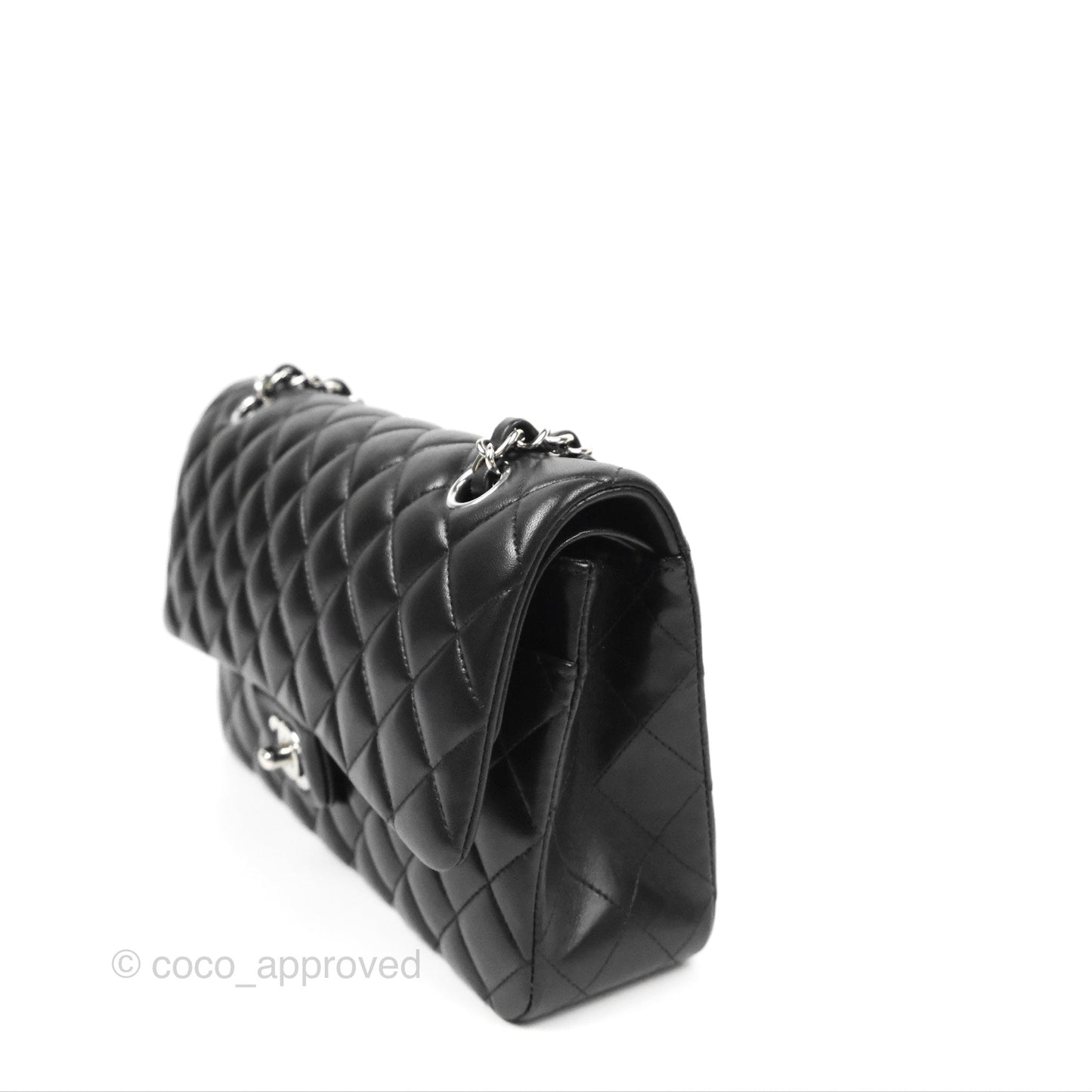 Chanel Classic M/L Medium Flap Quilted Black Lambskin Silver Hardware