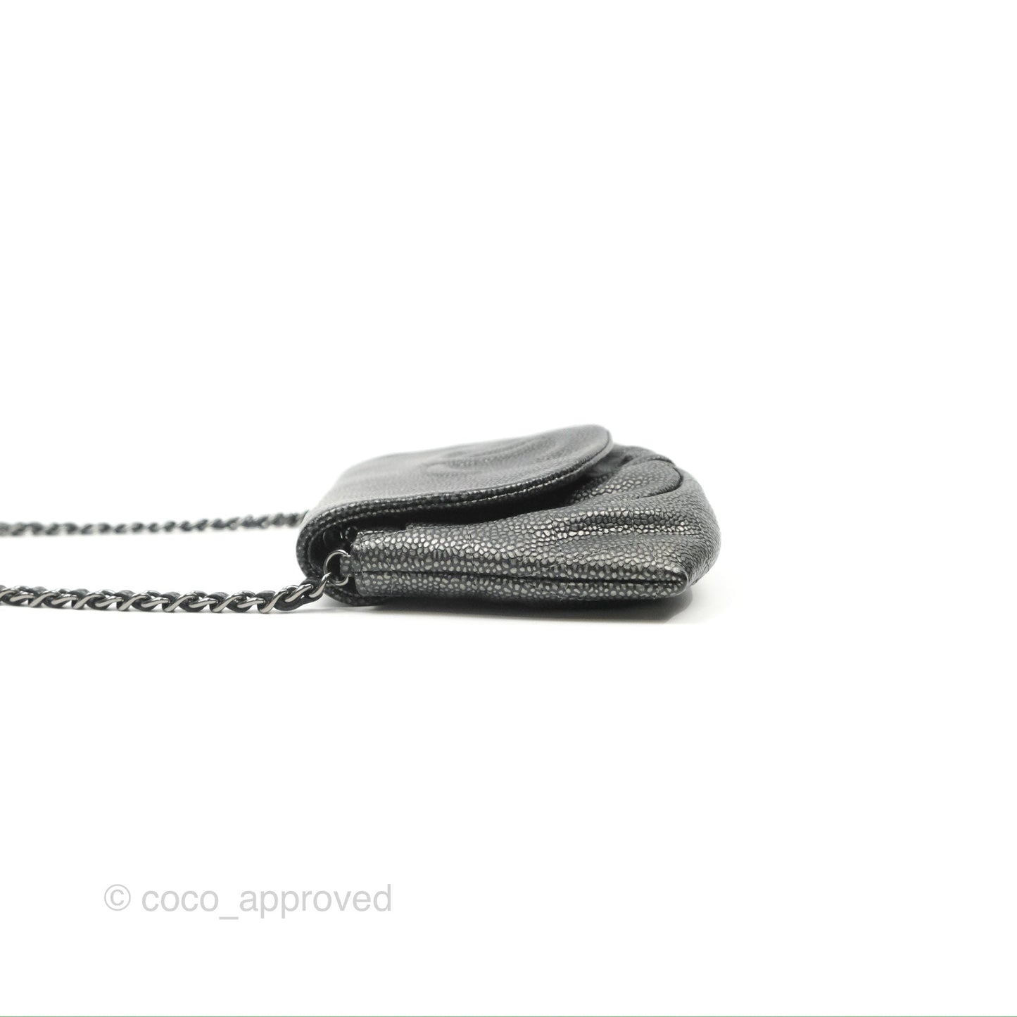 Chanel Half Moon Wallet on Chain WOC Metallic Dark Grey Caviar Silver Hardware