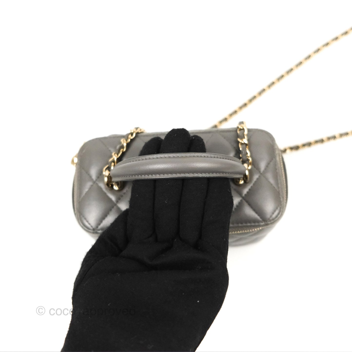 Chanel Vanity Rectangular Top Handle Dark Grey Lambskin Gold Hardware