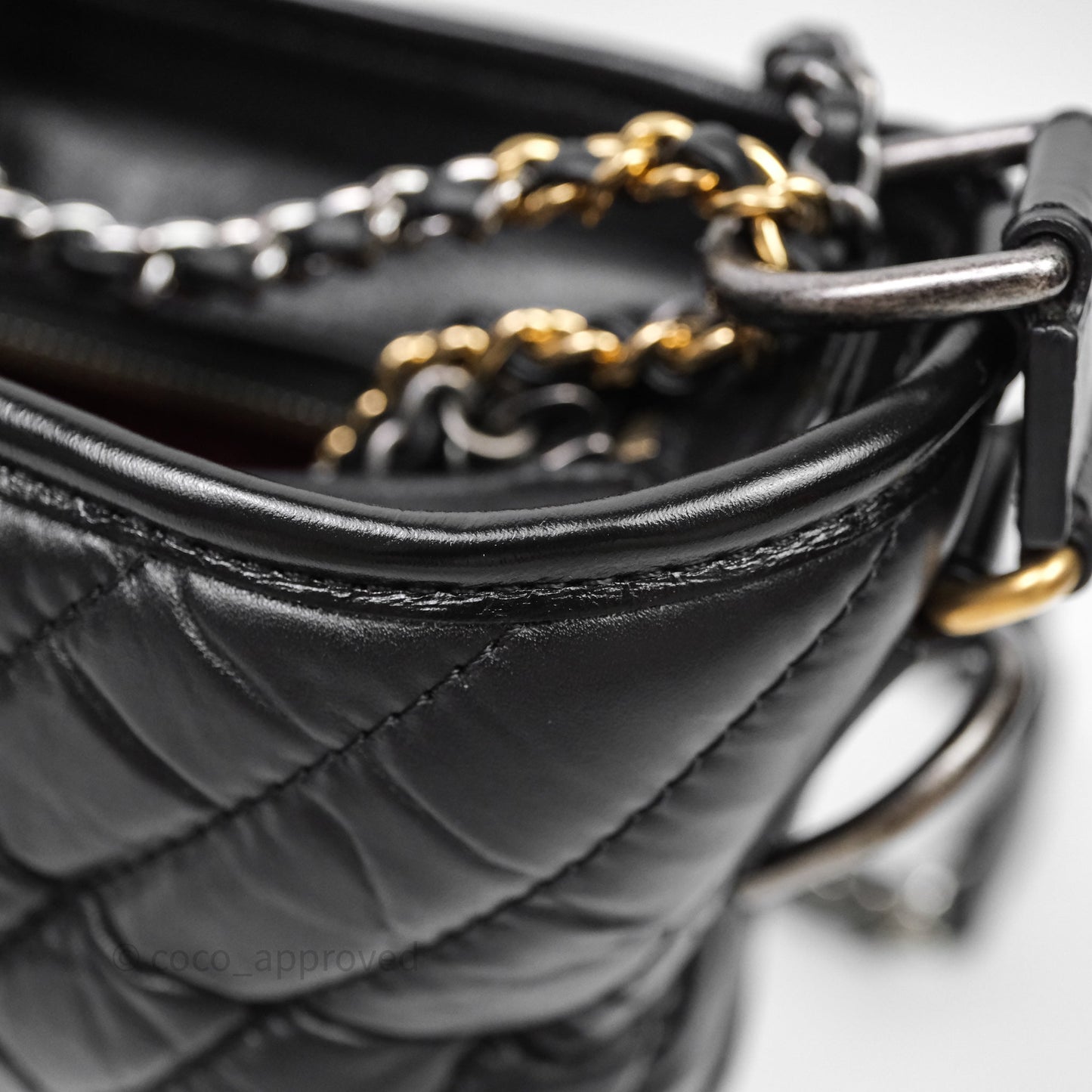 Chanel Small Gabrielle Hobo Chevron Black Aged Calfskin