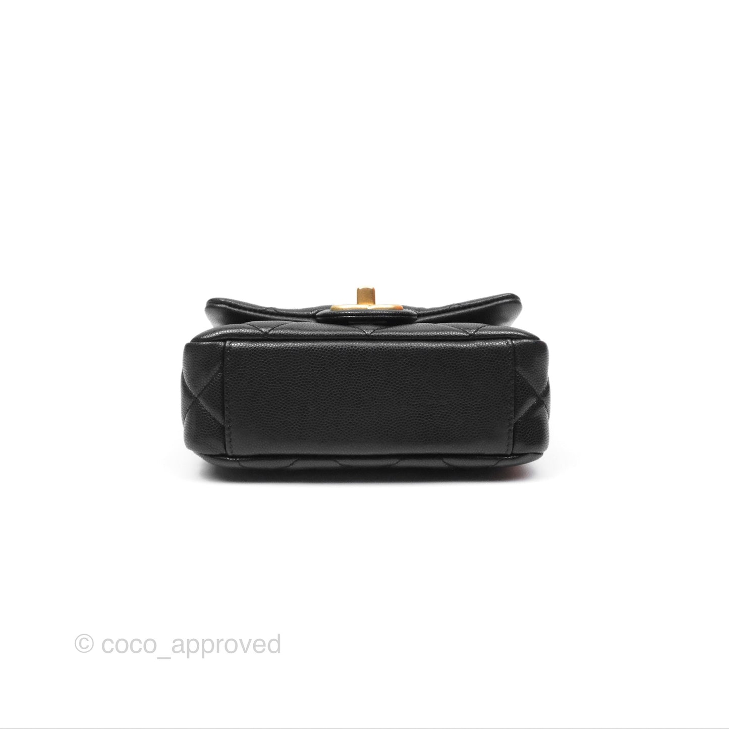 Chanel Mini Flap with Coin Charm Black Caviar Aged Gold Hardware 22A