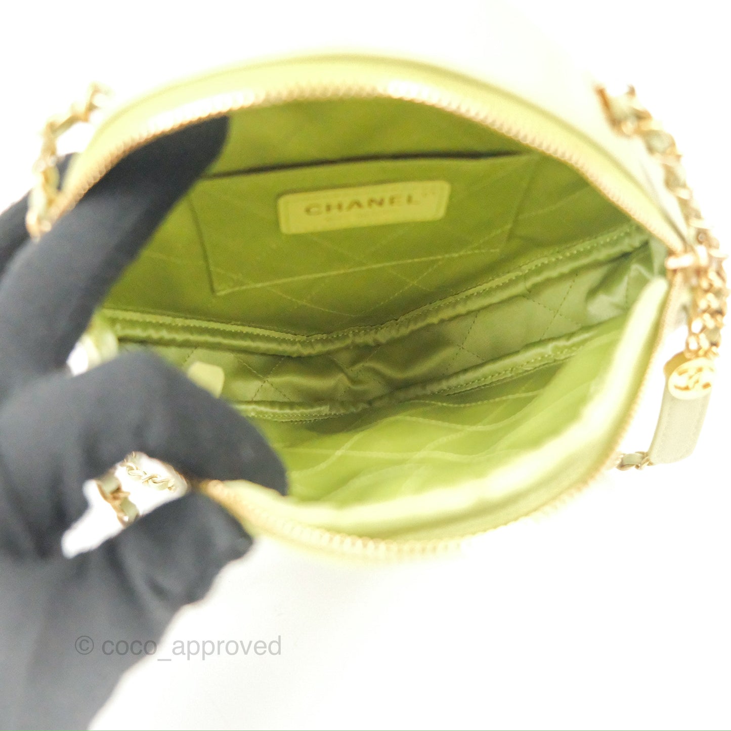 Chanel Small Quilted Diamond Cut Bag Green Lambskin Aged Gold Hardware