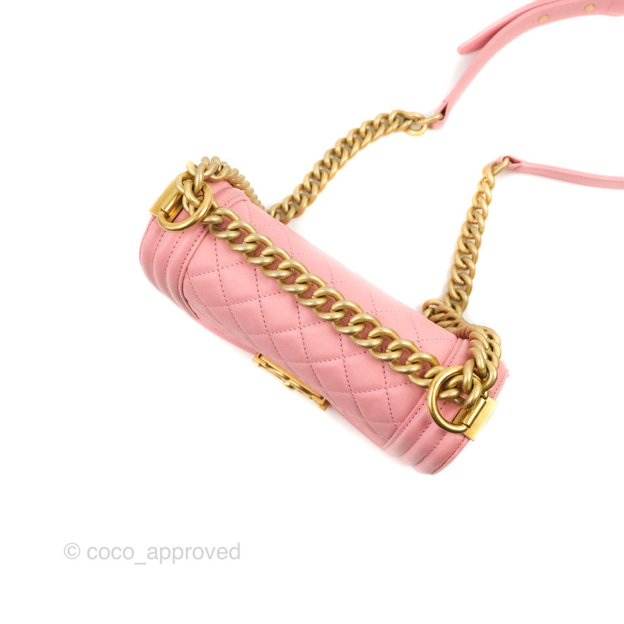 Chanel Small Quilted Boy Pink Calfskin Aged Gold Hardware
