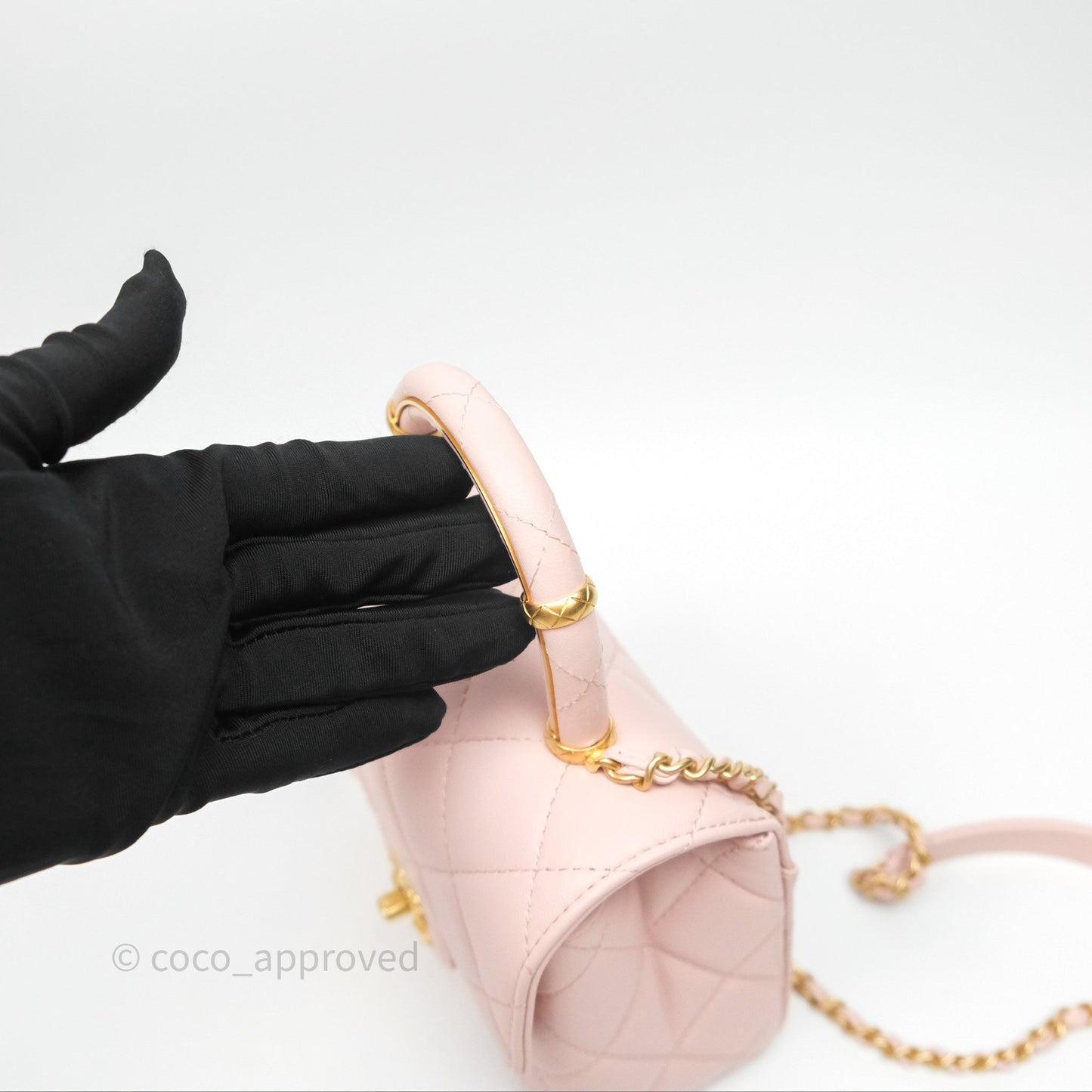 Chanel Top Handle Flap Bag Pink Lambskin Aged Gold Hardware 23S