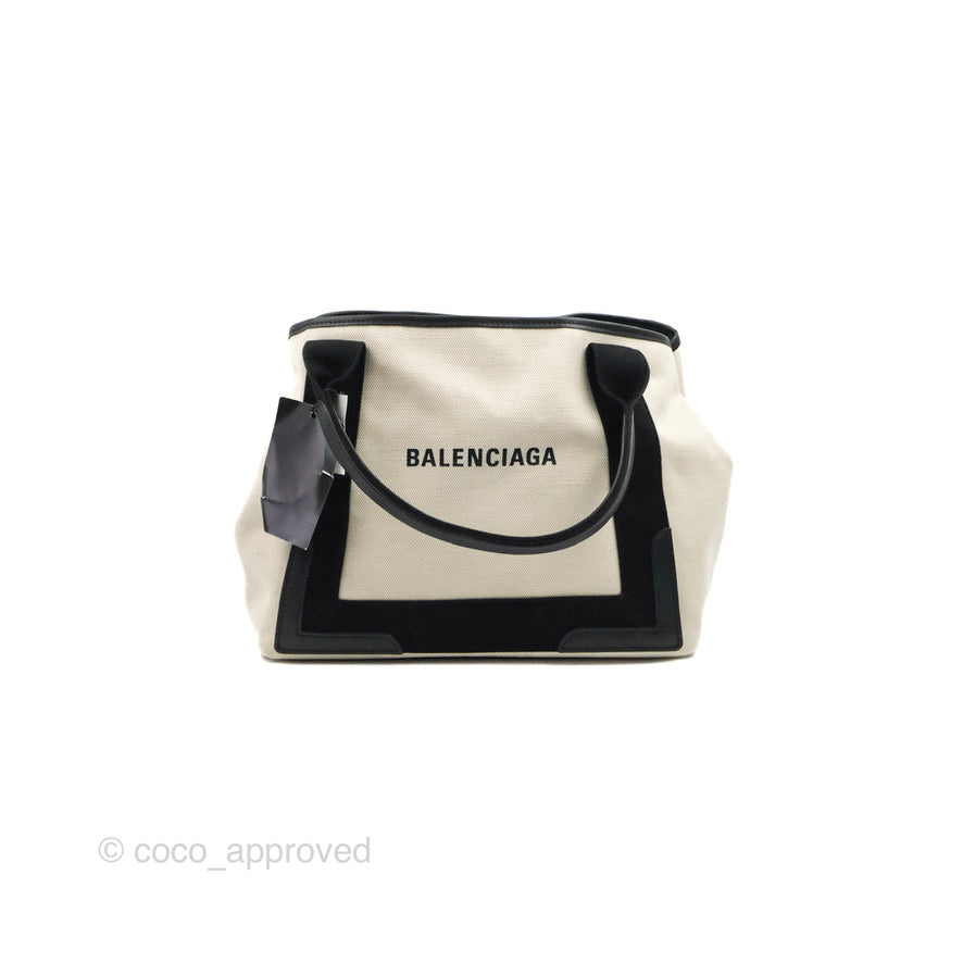 Balenciaga Small Navy Cabas Bag Off-white Canvas