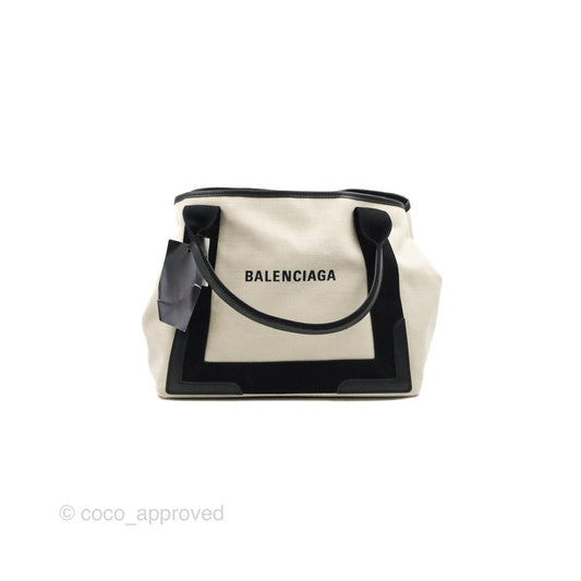 Balenciaga Small Navy Cabas Bag Off-white Canvas