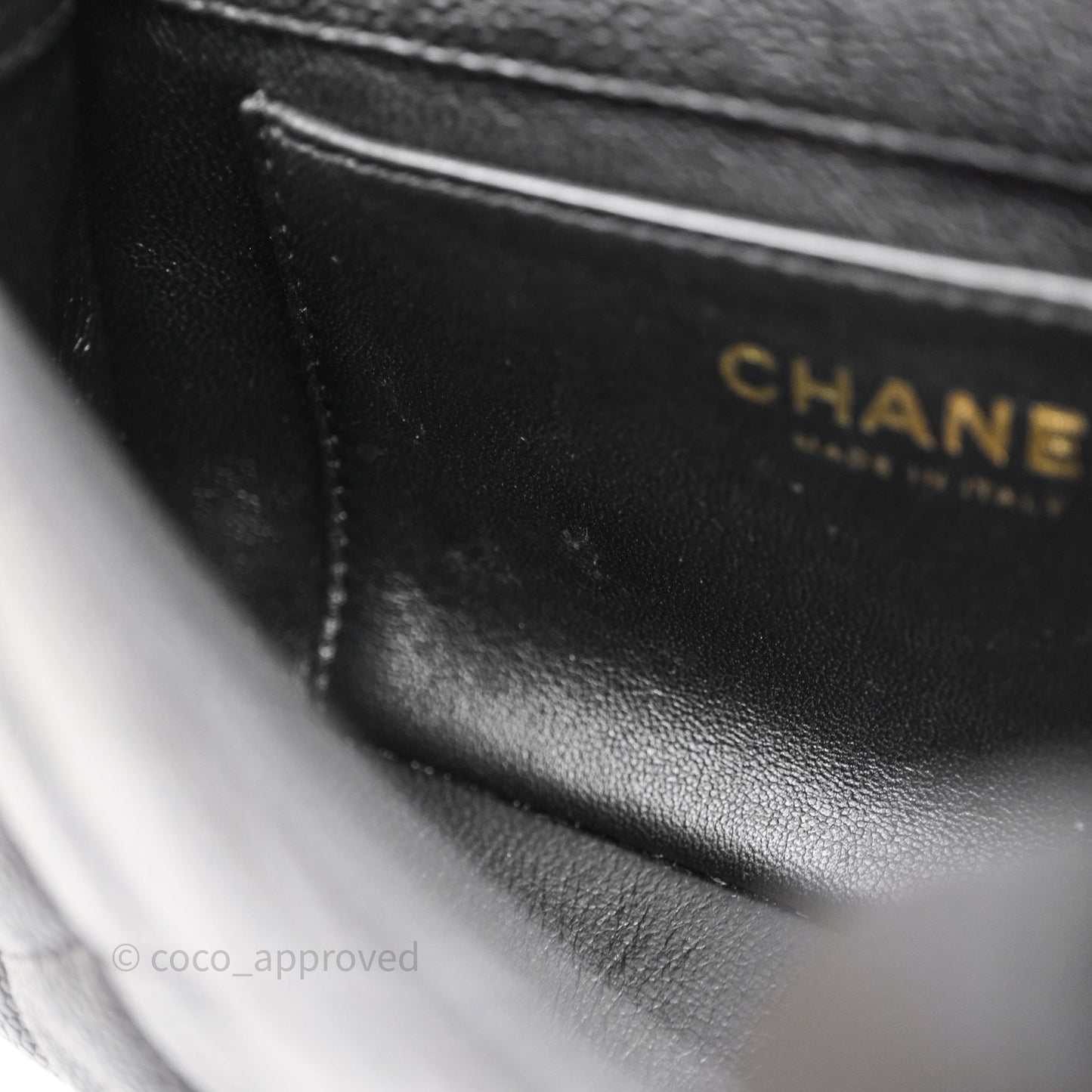 Chanel Mini Flap Bag Heart Adjustable Chain Black Caviar Aged Gold Hardware