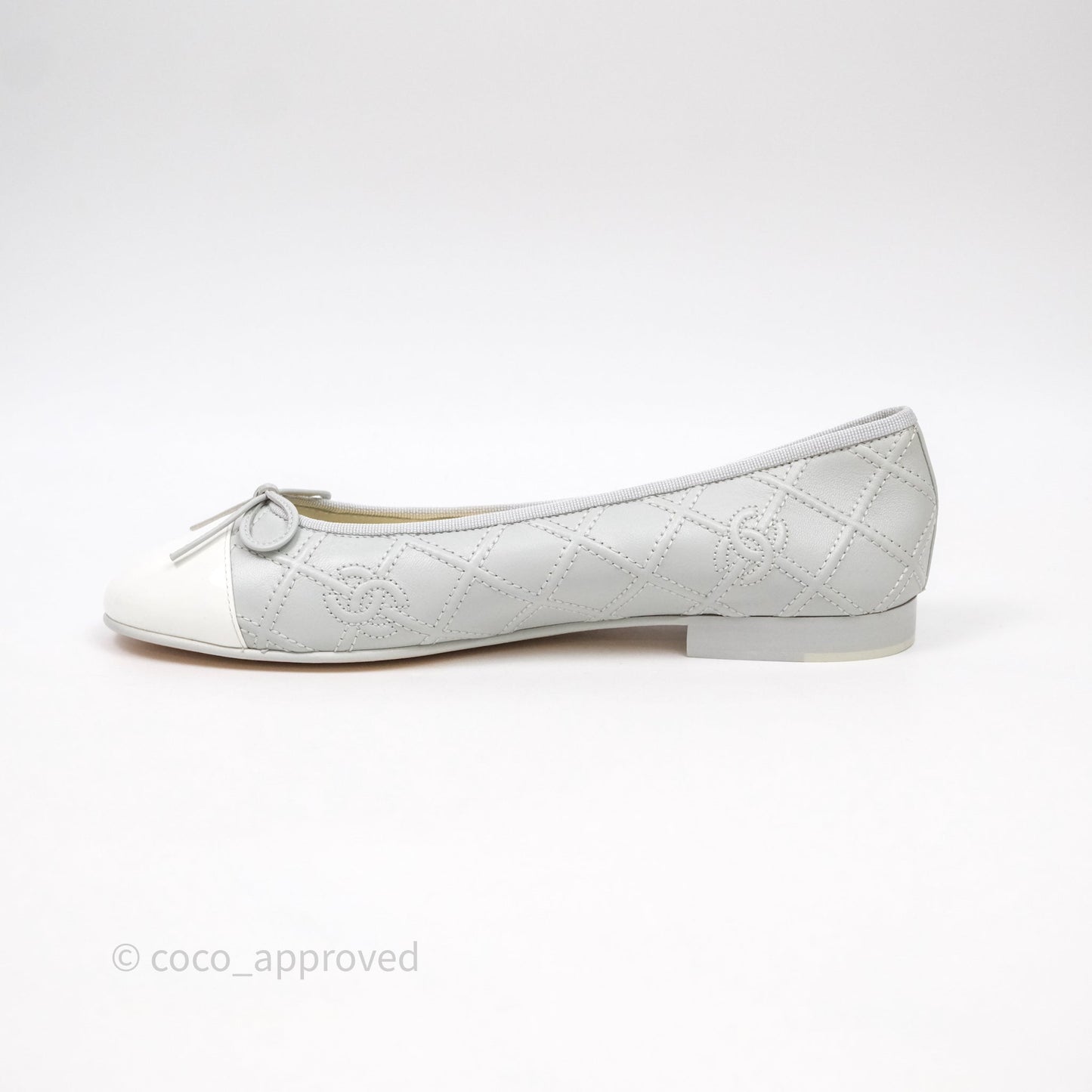 Chanel CC Quilted Grey Ballerina Flats Size 39