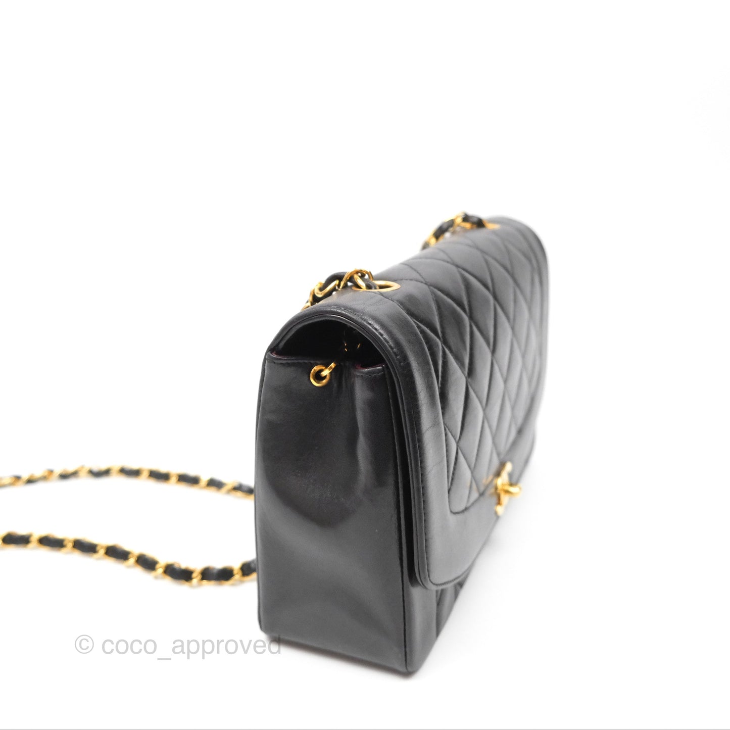 Chanel Vintage Medium Classic Diana Bag Quilted Black Lambskin 24K Gold Hardware