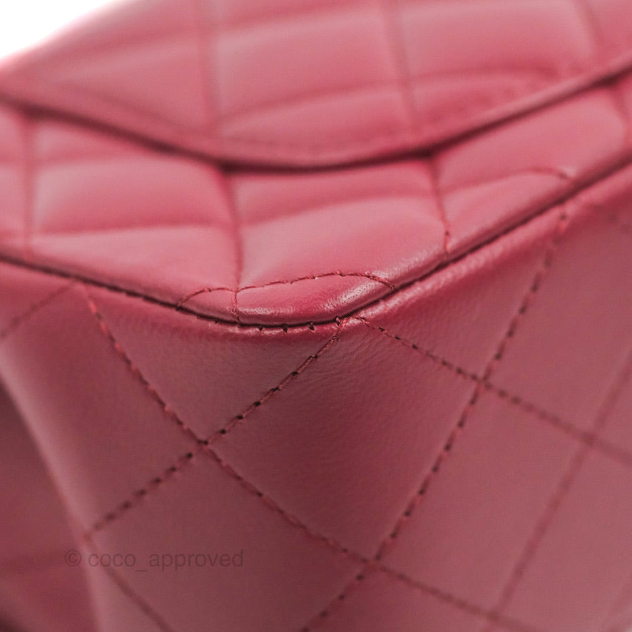 Chanel Top Handle Mini Rectangular Flap Bag Burgundy Lambskin Gold Hardware