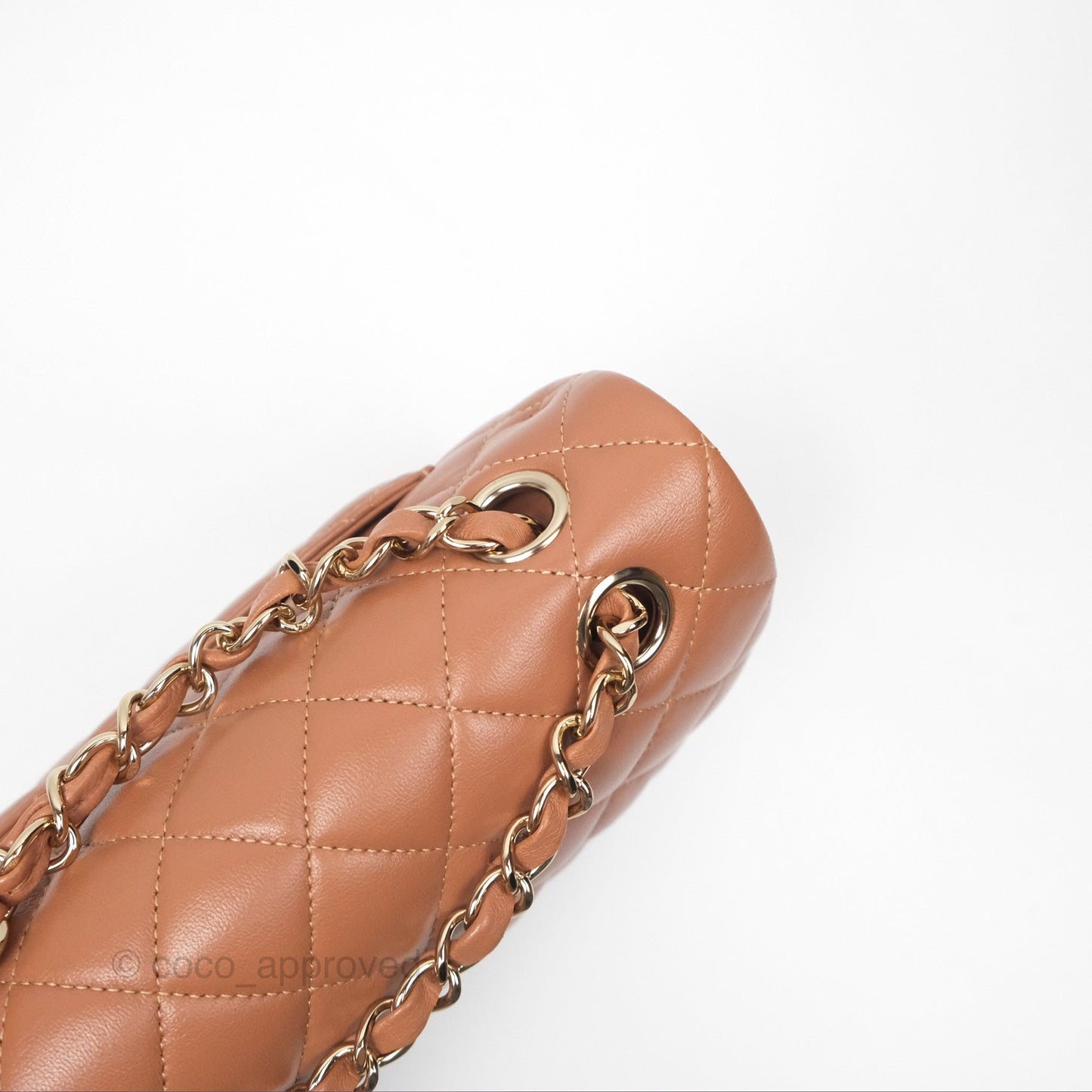Chanel Small Classic Quilted Flap Dark Beige Caramel Lambskin Gold Hardware