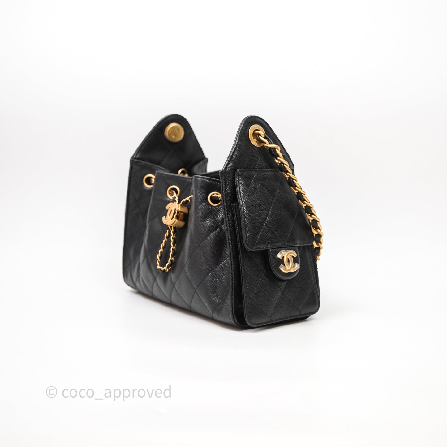 Chanel 25 Mini Black Caviar Aged Gold Hardware