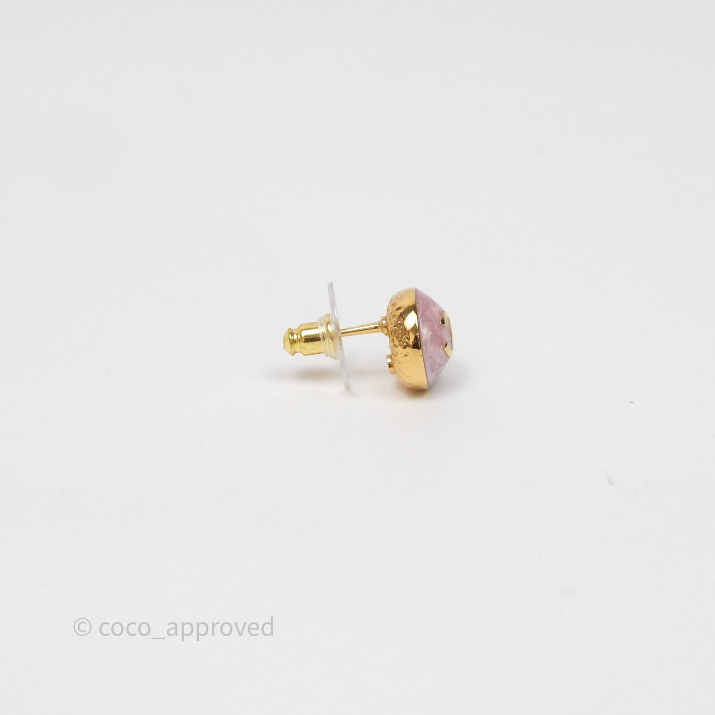 Chanel CC Pink Round Earrings Gold Tone 26C