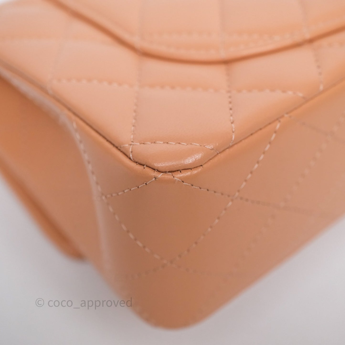 Chanel Small Classic Flap Quilted Dark Peach Beige Lambskin Gold Hardware