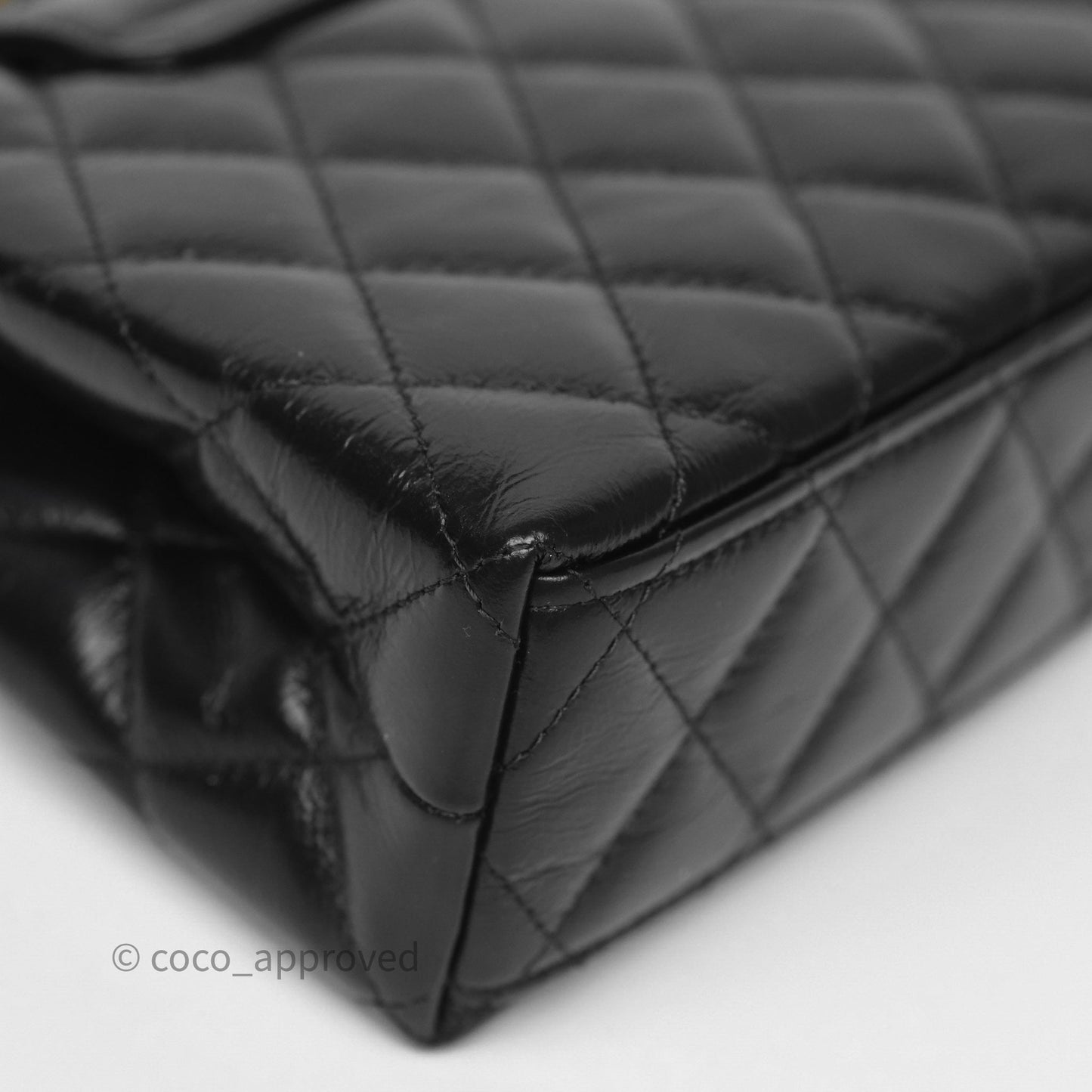 Chanel Kelly Bag Quilted Black Shiny Crumpled Calfskin Aged Gold Hardware