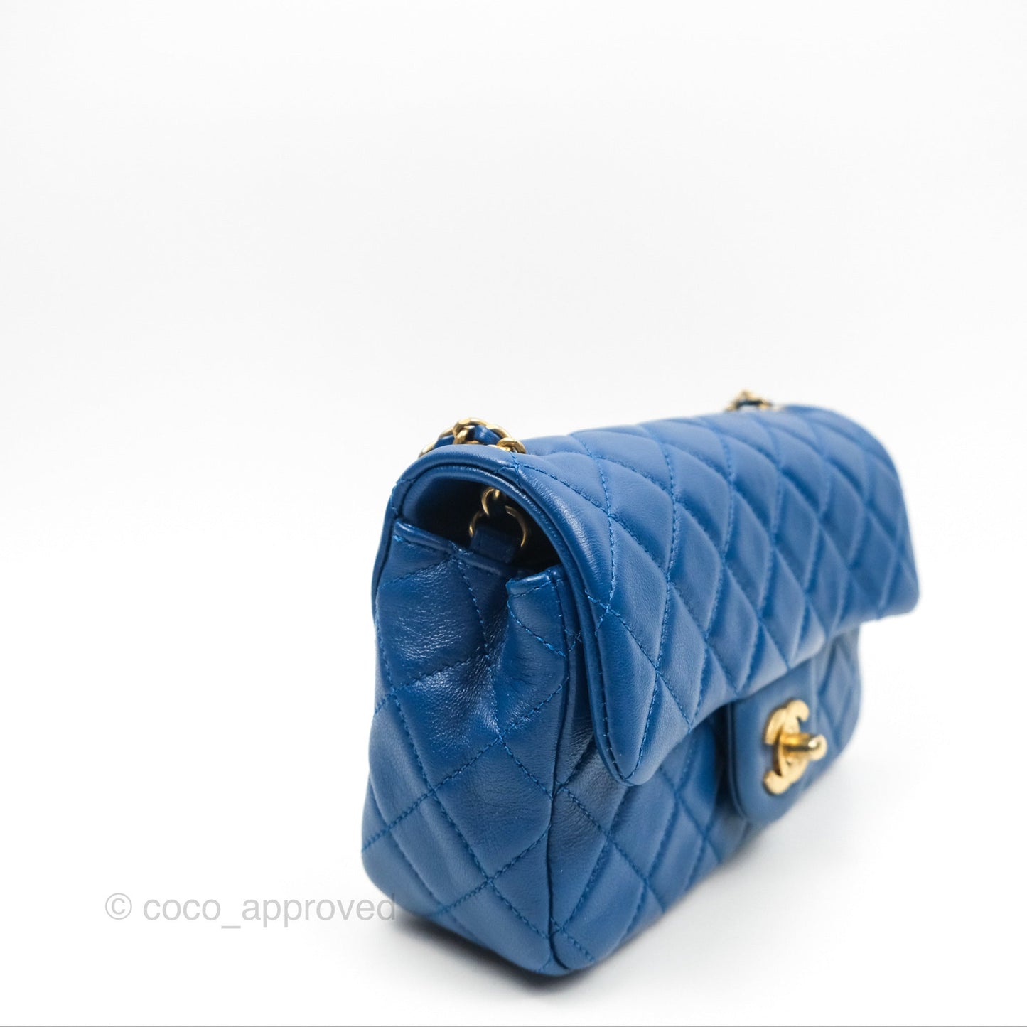 Chanel Pearl Crush Mini Rectangular Blue Lambskin Aged Gold Hardware