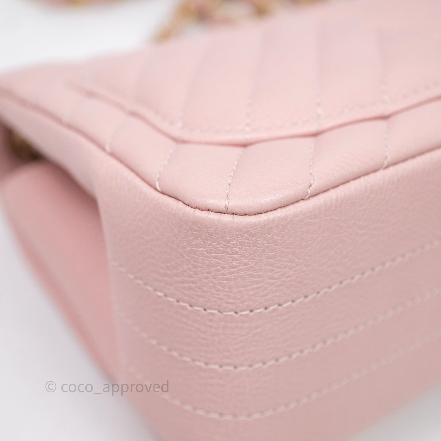 Chanel Mini Square Chevron Pink Calfskin Aged Gold Hardware