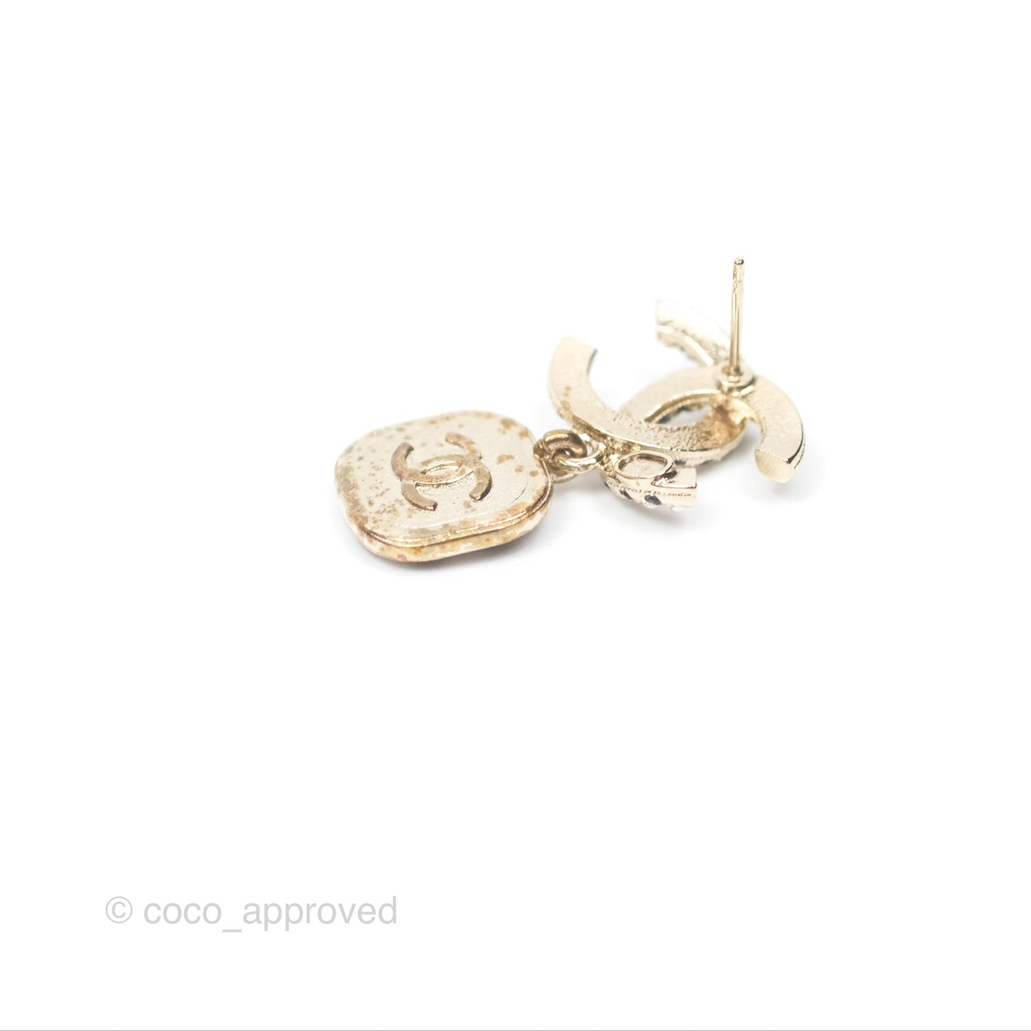 Chanel CC Pearl Black Resin Drop Earrings Gold Tone 21A