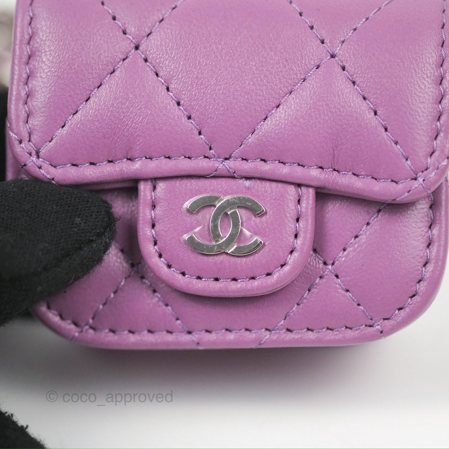 Chanel Quilted Airpods Pro Case with Removable Chain Purple Lambskin Silver Hardware