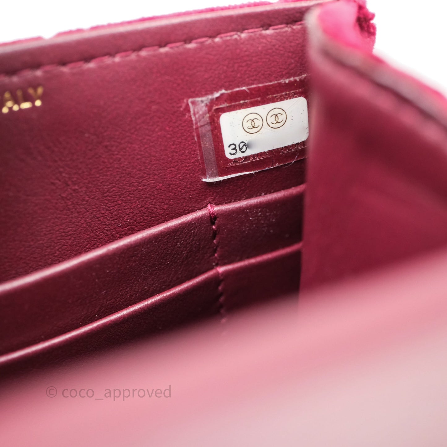 Chanel Quilted Phone Holder Crystals Pearl Crush Red Velvet Gold Hardware