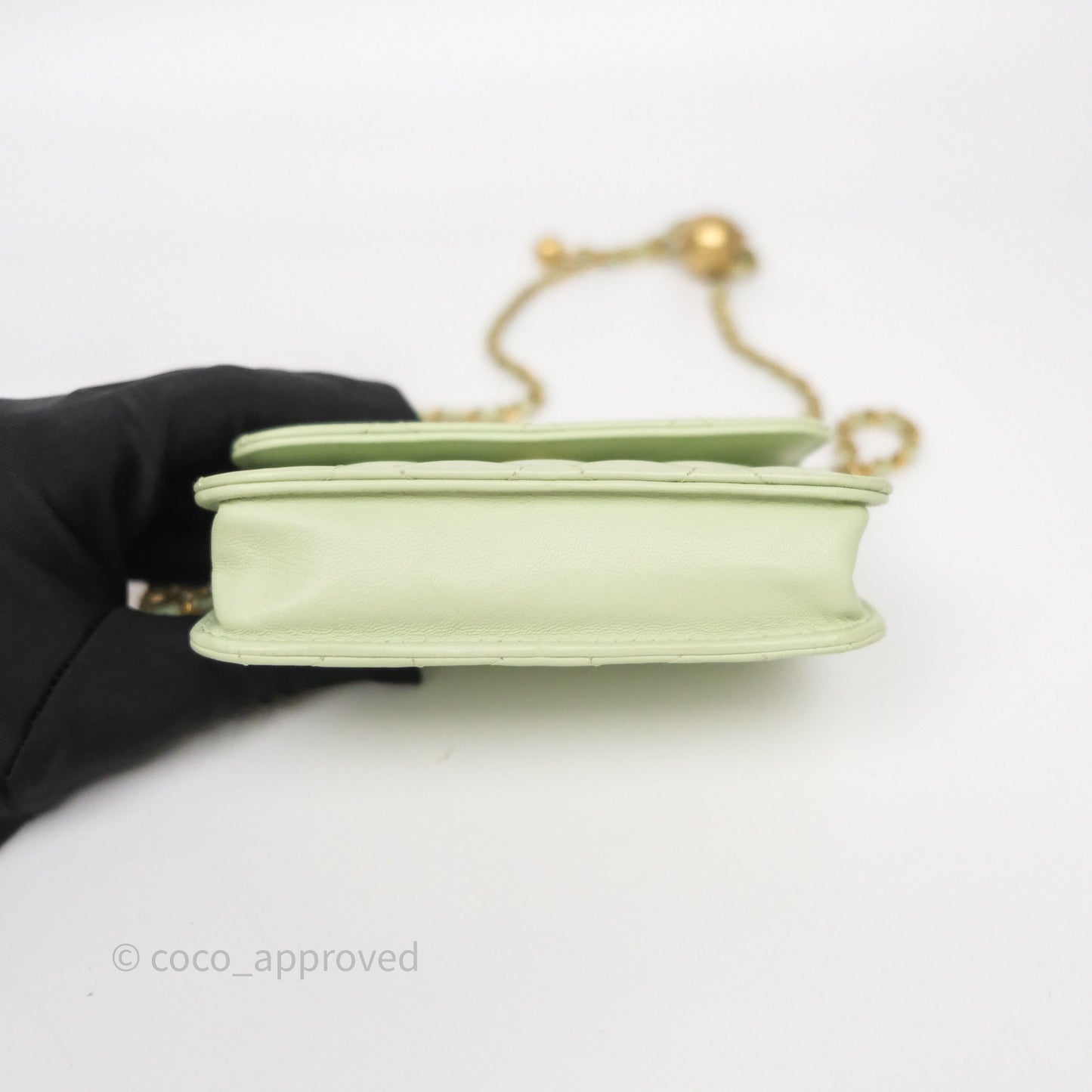 Chanel Pearl Crush Mini Clutch Belt Bag Green Lambskin Aged Gold Hardware