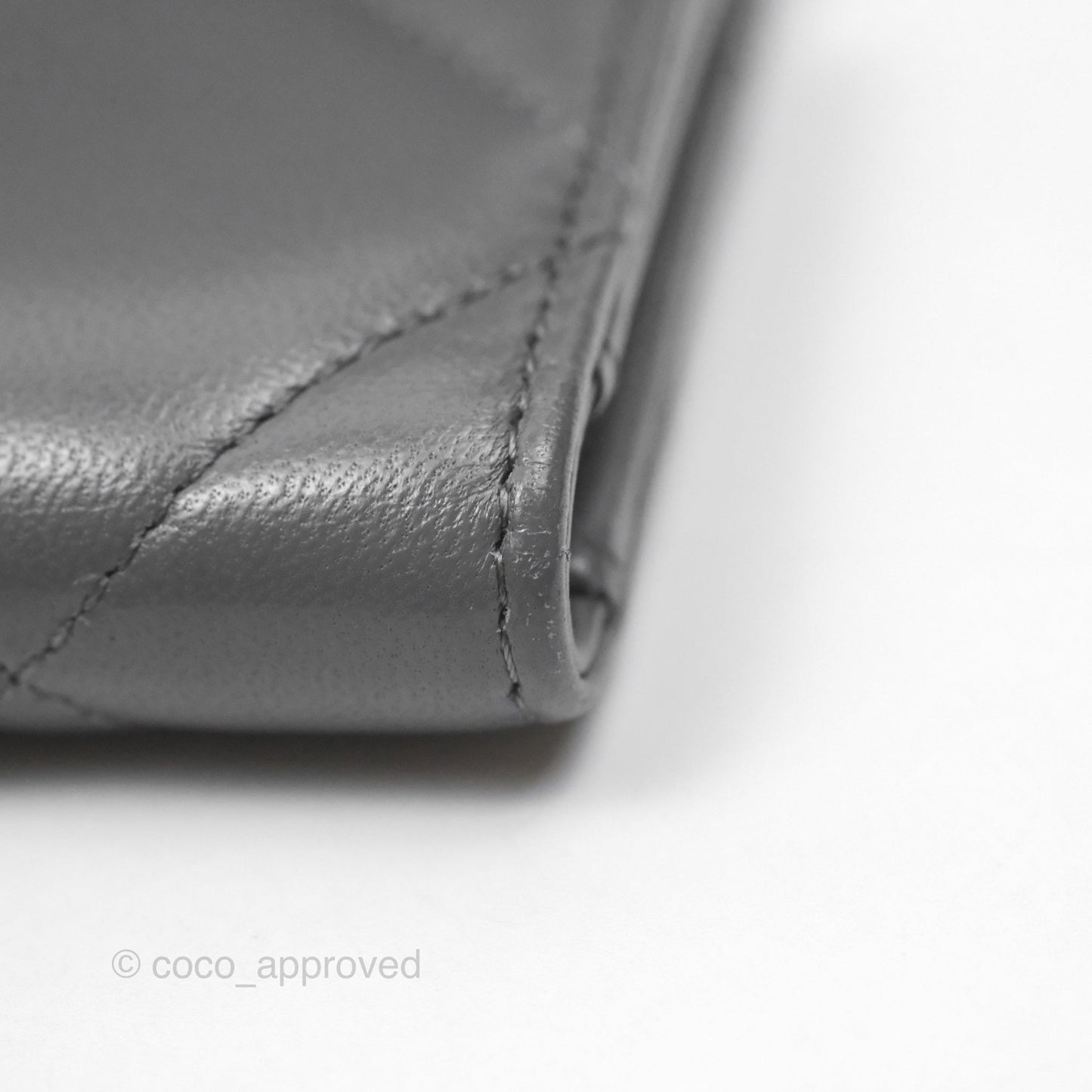 Chanel 19 Grey Short Trifold Wallet Lambskin Silver Hardware