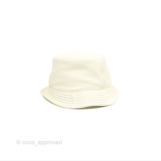 Hermes Calvi Bucket Hat Blanc Casse Deerskin=