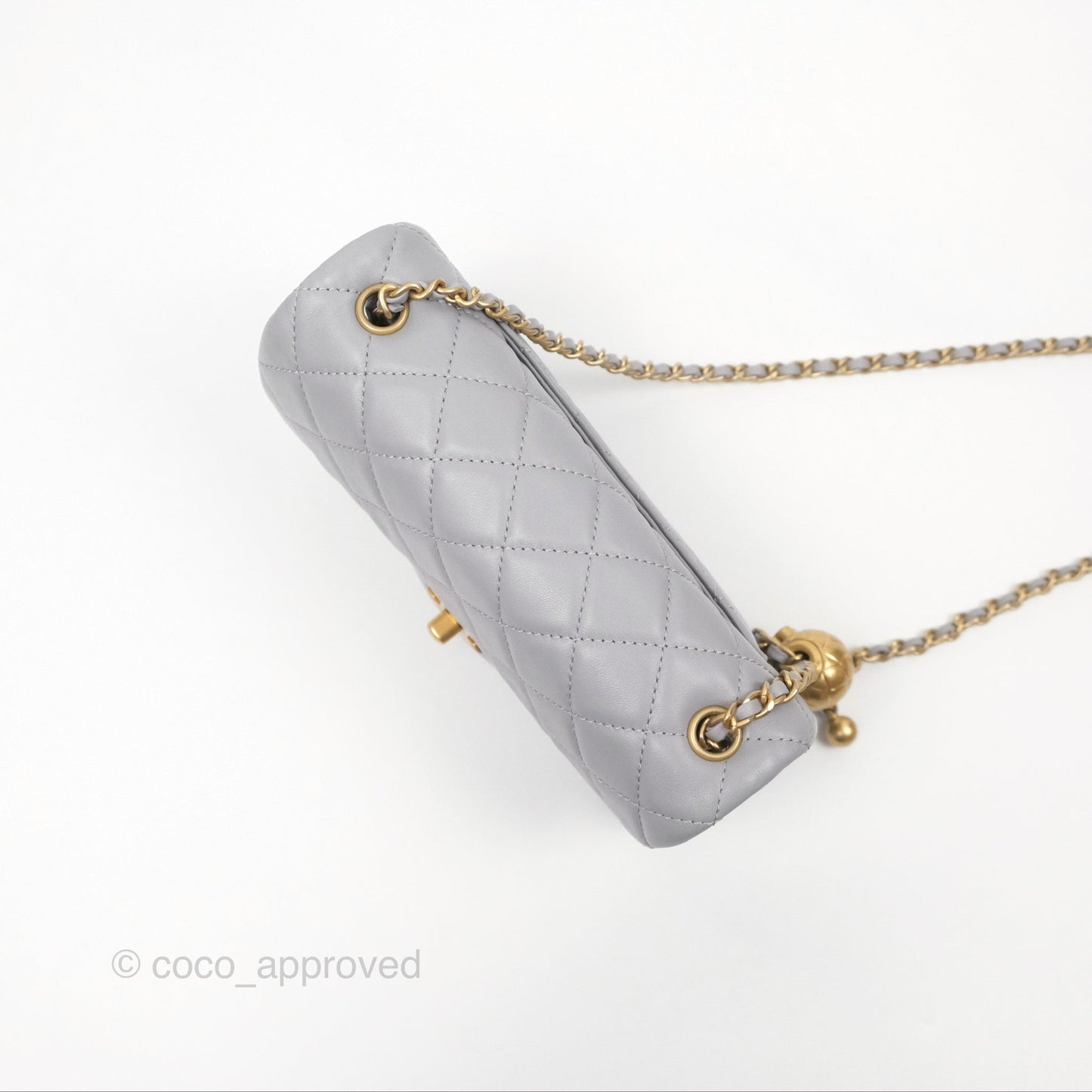 Chanel Mini Rectangular Pearl Crush Grey Lambskin Aged Gold Hardware