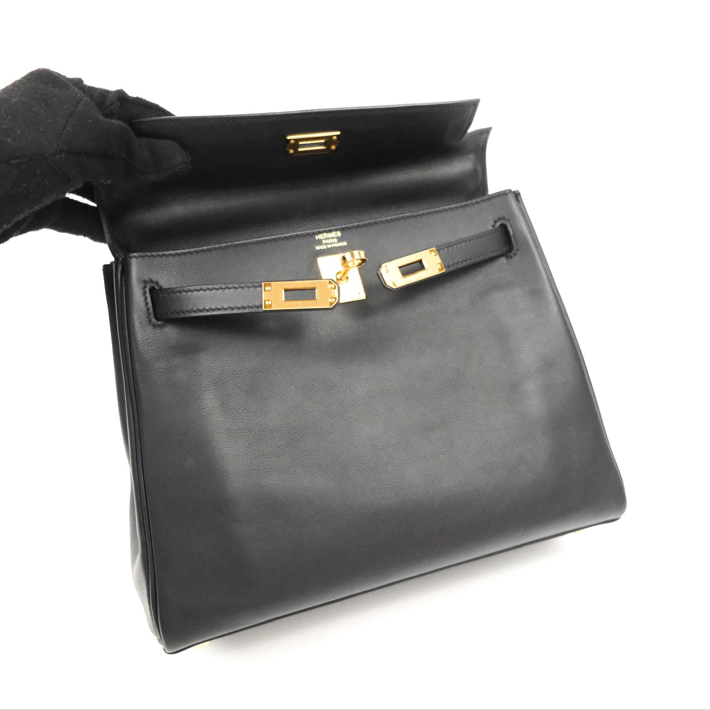 Hermès Retourne Kelly 25 Black Swift Gold Hardware