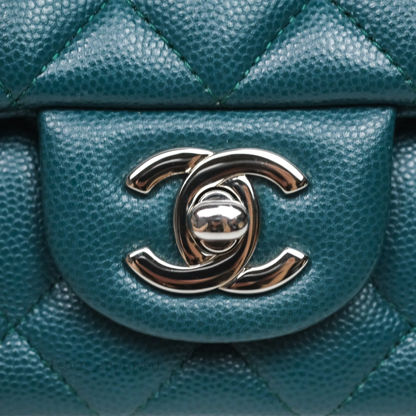 Chanel Quilted Mini Rectangular Green Caviar Silver Hardware