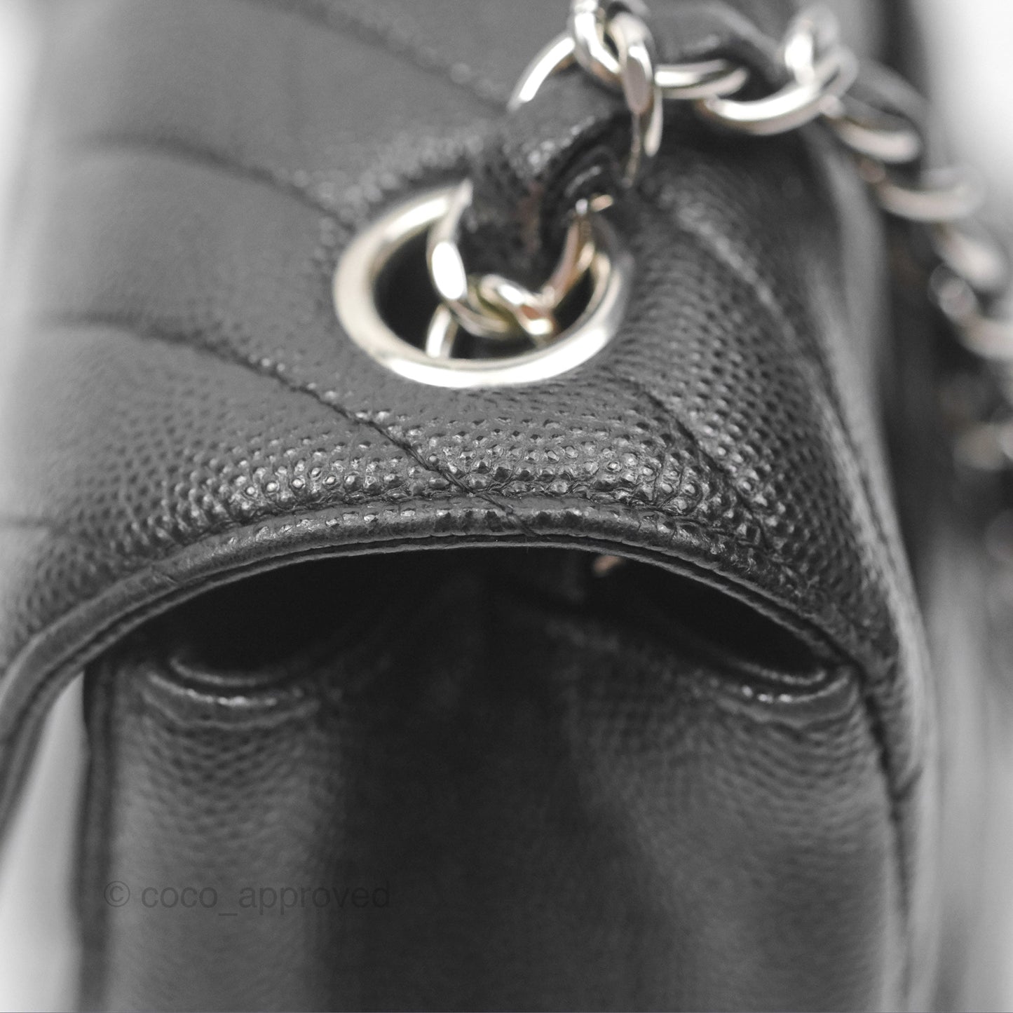 Chanel Mini Square Chevron Black Caviar Silver Hardware
