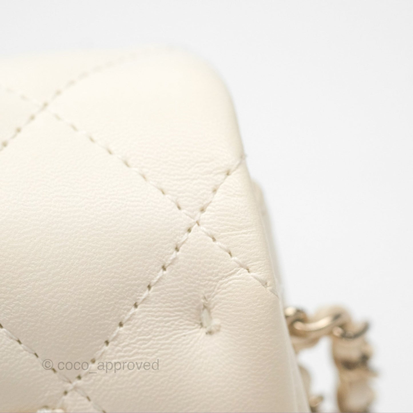 Chanel Small Logo Pearl Chain Flap Bag White Lambskin Gold Hardware