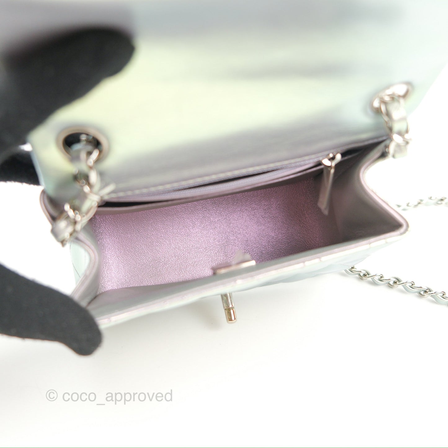 Chanel Mini Square Quilted Iridescent Lilac Silver Hardware 21K