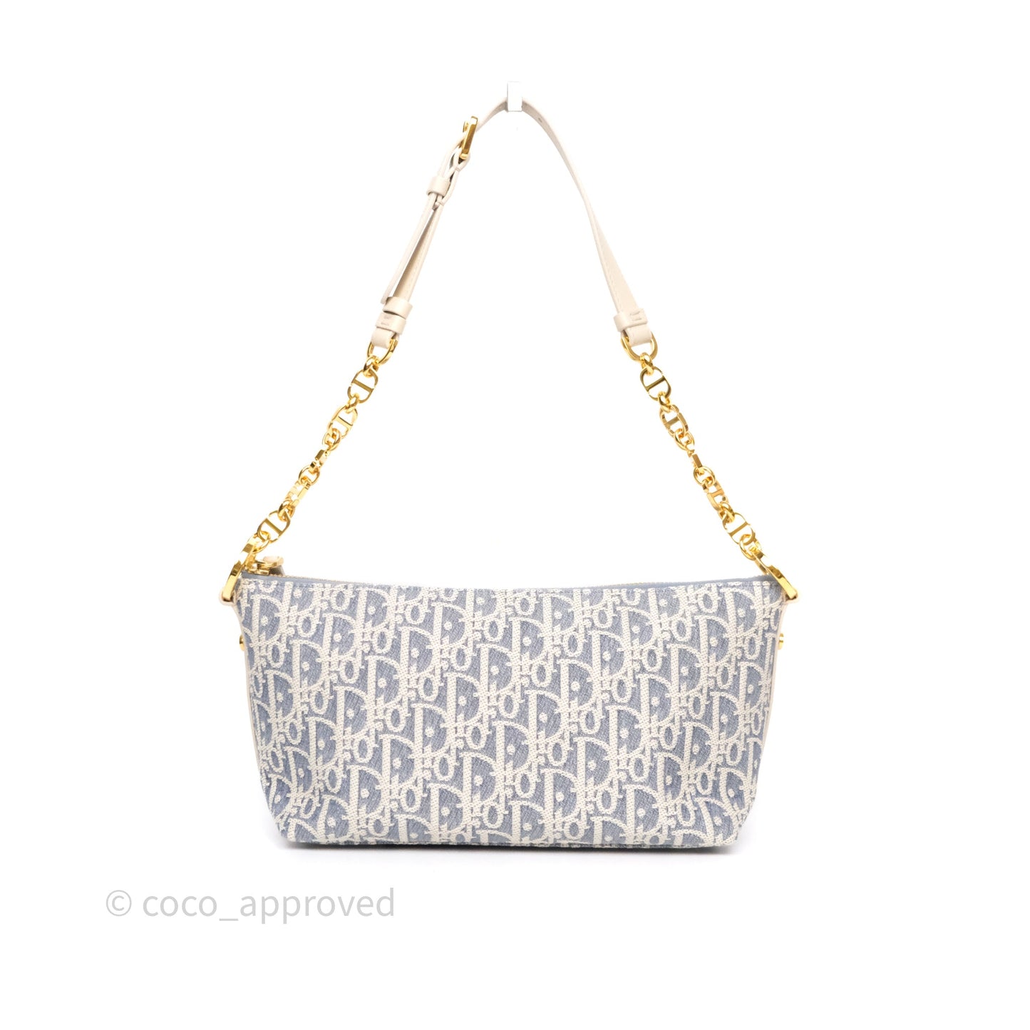 Christian Dior Diorstar Hobo Bag with Chain Blue Dior Oblique Chambray with Raffia Effect