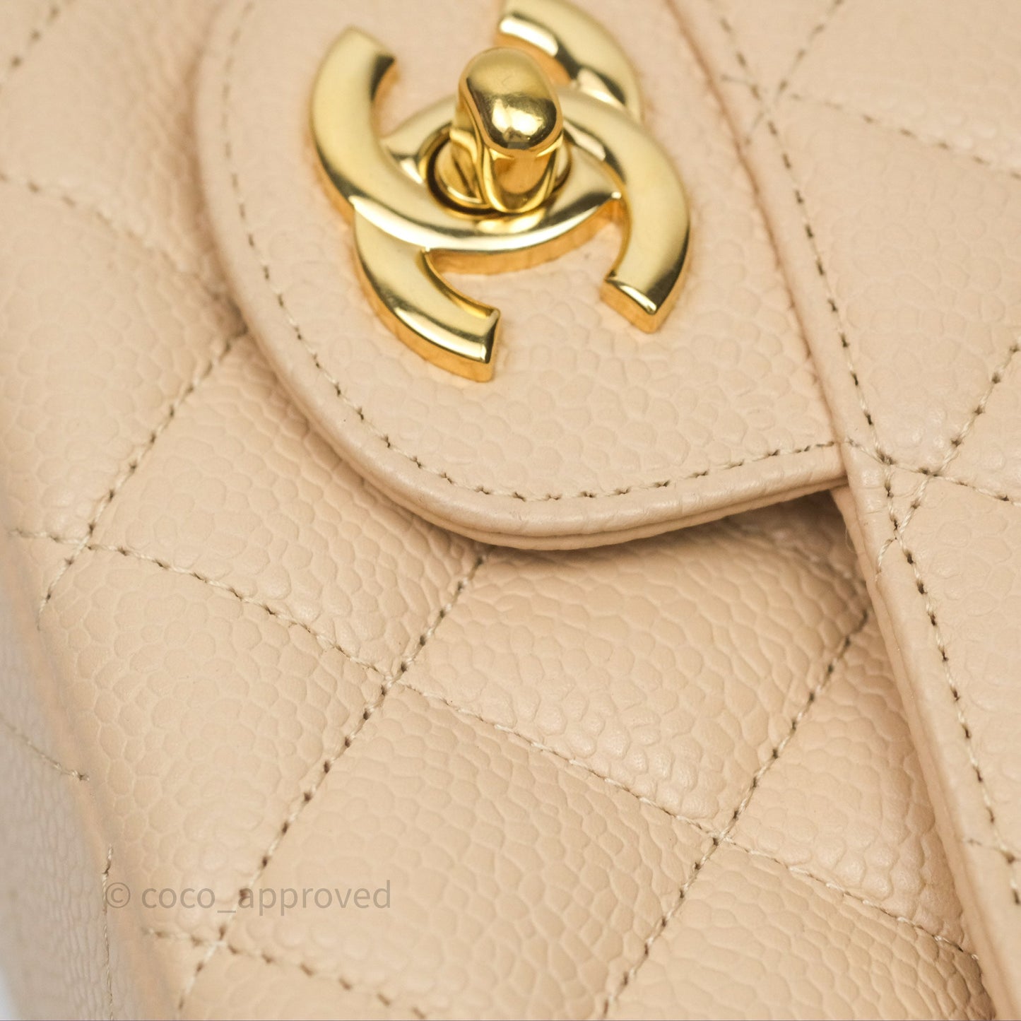 Chanel M/L Medium Classic Flap Quilted Beige Caviar Gold Hardware