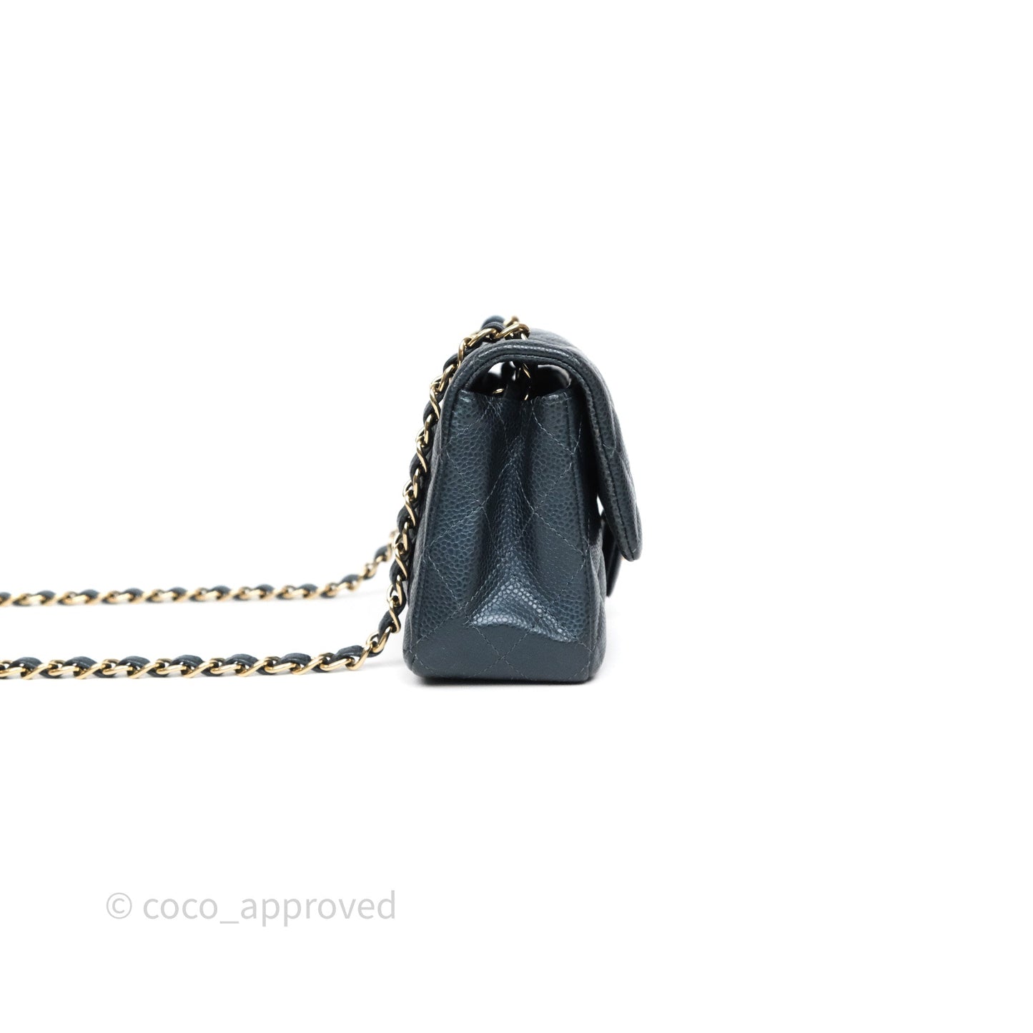 Chanel Mini Rectangular Quilted Iridescent Teal Caviar Gold Hardware