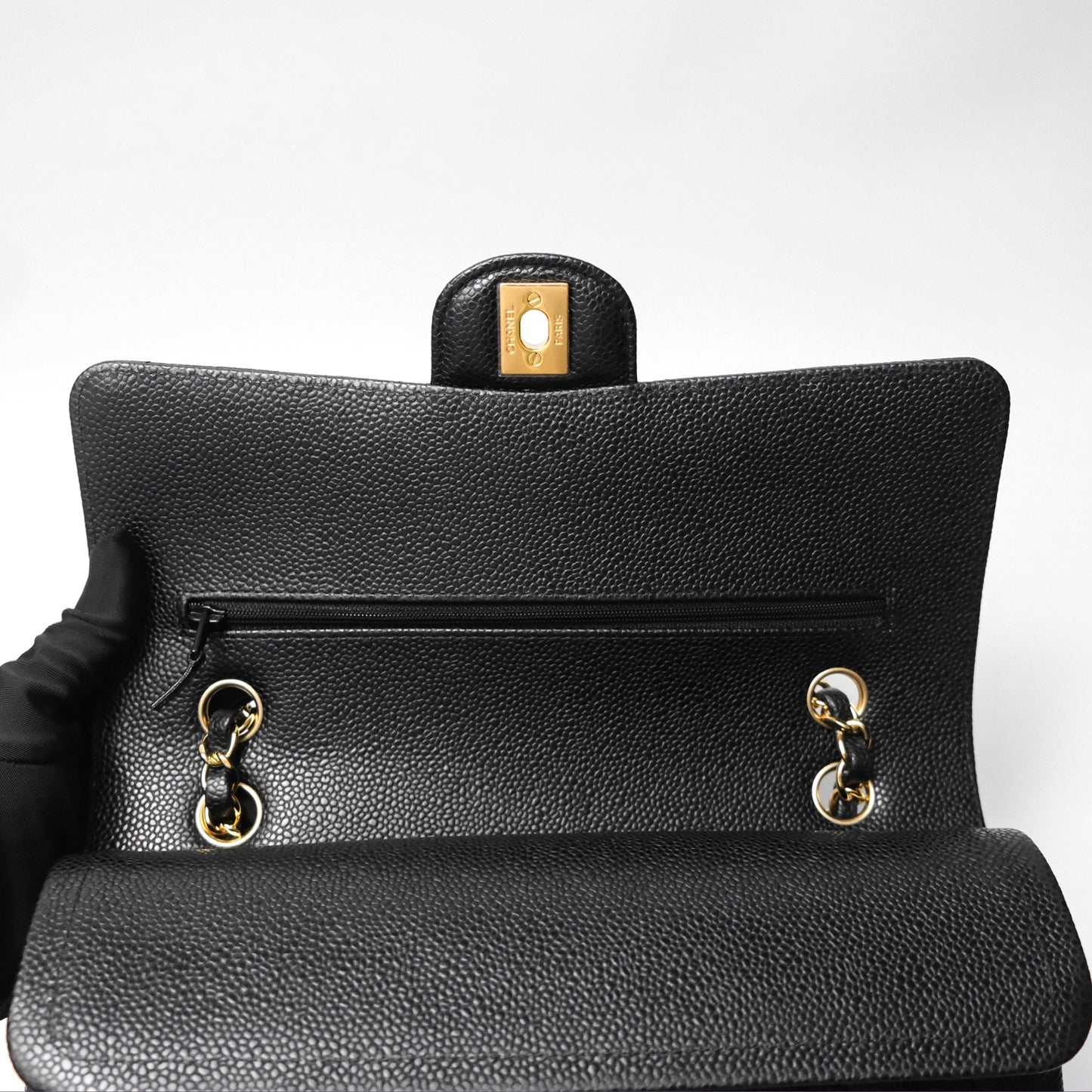 Chanel M/L Medium Classic Flap Quilted Black Caviar Gold Hardware