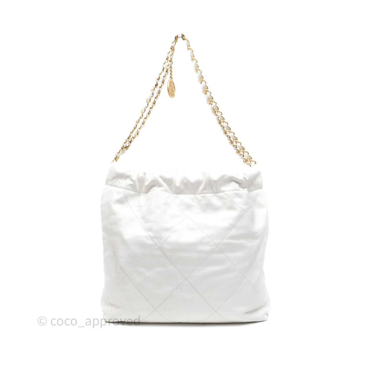 Chanel 22 Small White Shiny Calfskin Aged Gold Hardware