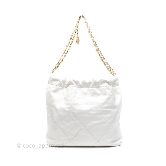 Chanel 22 Small White Shiny Calfskin Aged Gold Hardware