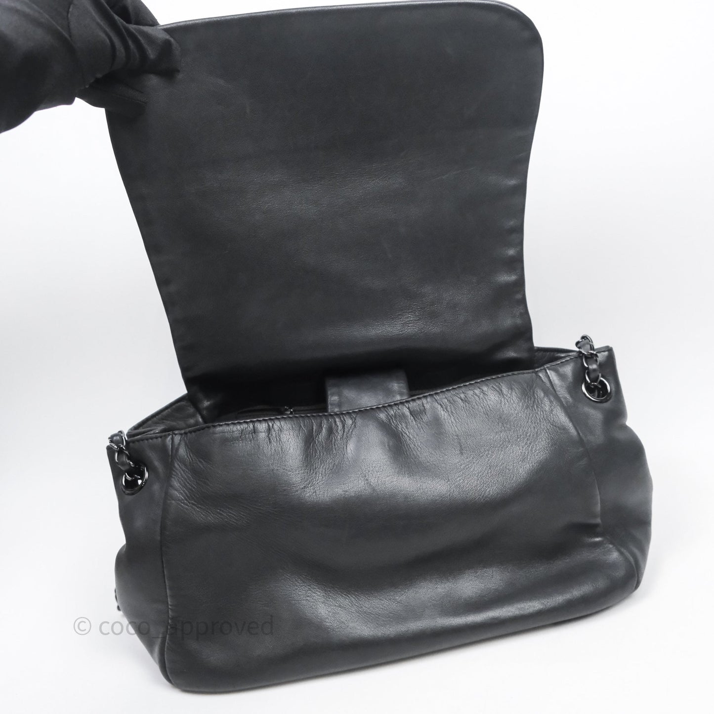 Chanel Lambskin Studded Accordion Black CC Flap Bag So Black Hardware